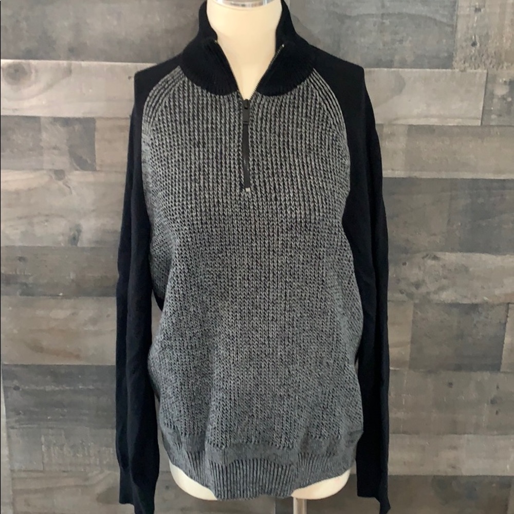 Nice Calvin Klein Black and Gray Zip Neck Sweater